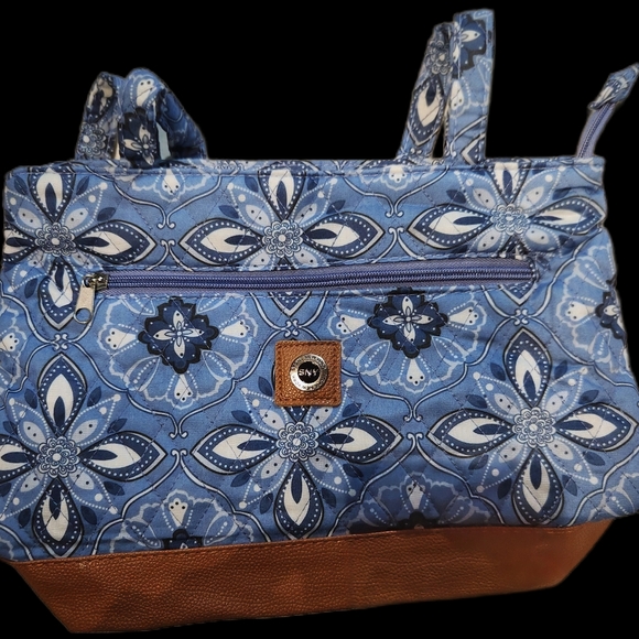 SNY Handbags - 🪻SNY blue Floral Tote Bag with Brown Bottom